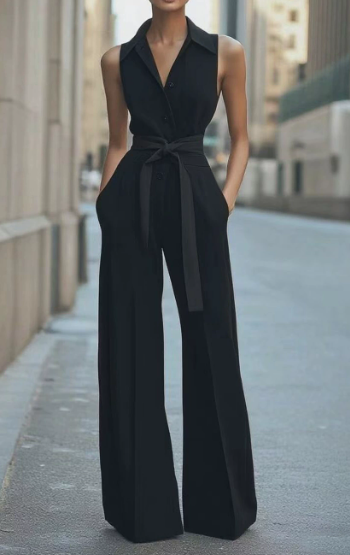 Elegant Women's Sleeveless Jumpsuit with Wide Leg Pants 4