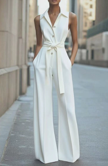 Elegant Women's Sleeveless Jumpsuit with Wide Leg Pants 5