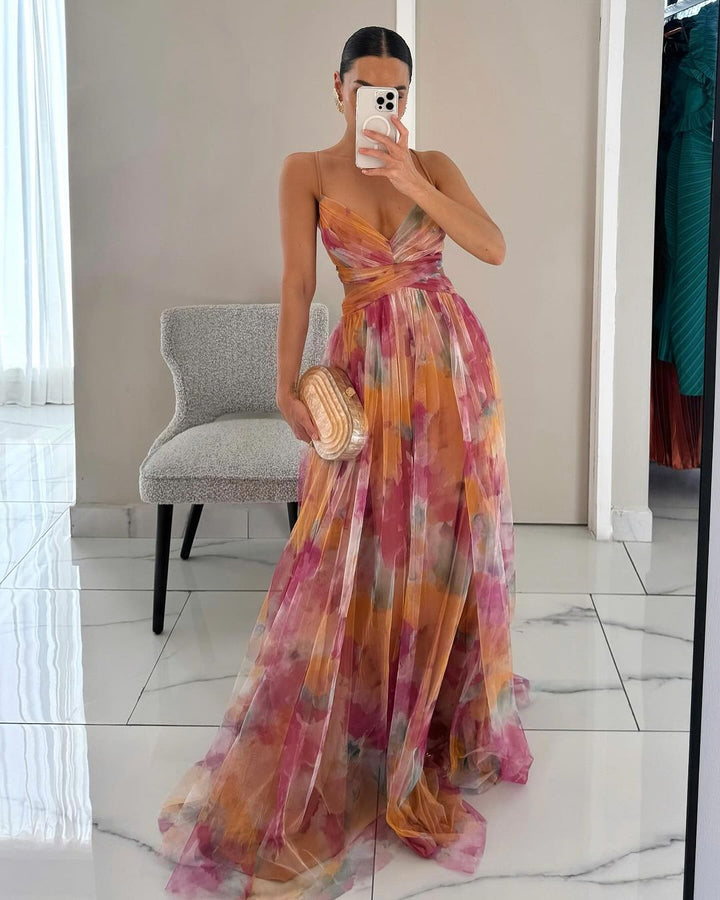 Elegant Women's V-Neck Maxi Dress with Flowy Skirt 0