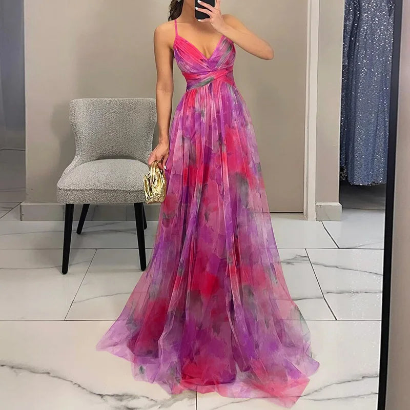 Elegant Women's V-Neck Maxi Dress with Flowy Skirt 9