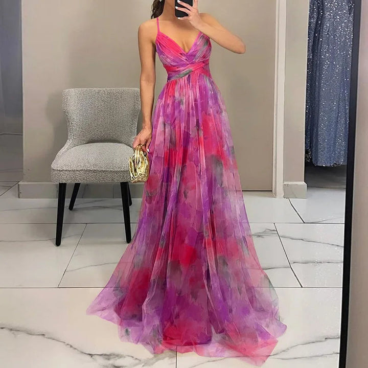 Elegant Women's V-Neck Maxi Dress with Flowy Skirt 9