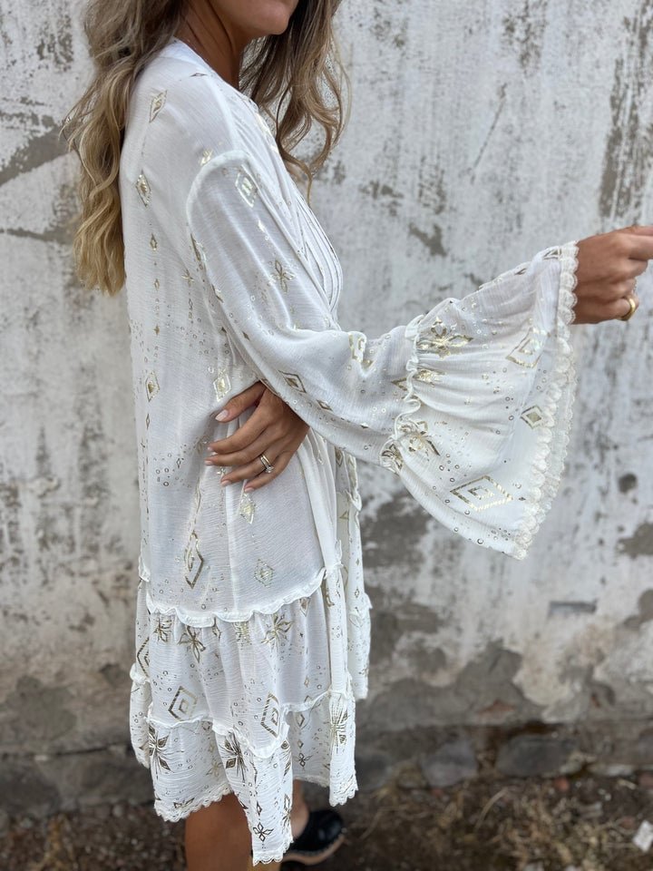 Elfriede | Women's Boho Tiered Dress V-Neck Three-Quarter Sleeves 1