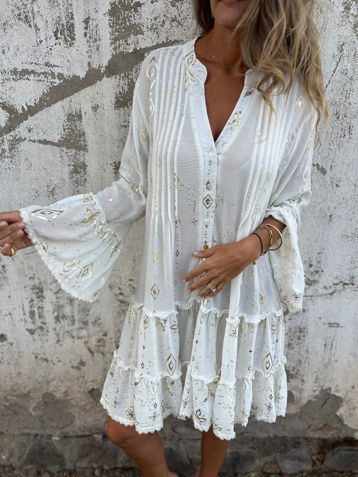 Elfriede | Women's Boho Tiered Dress V-Neck Three-Quarter Sleeves 2