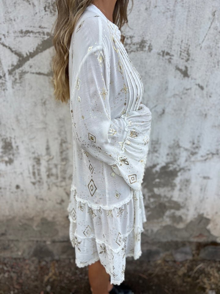Elfriede | Women's Boho Tiered Dress V-Neck Three-Quarter Sleeves 3