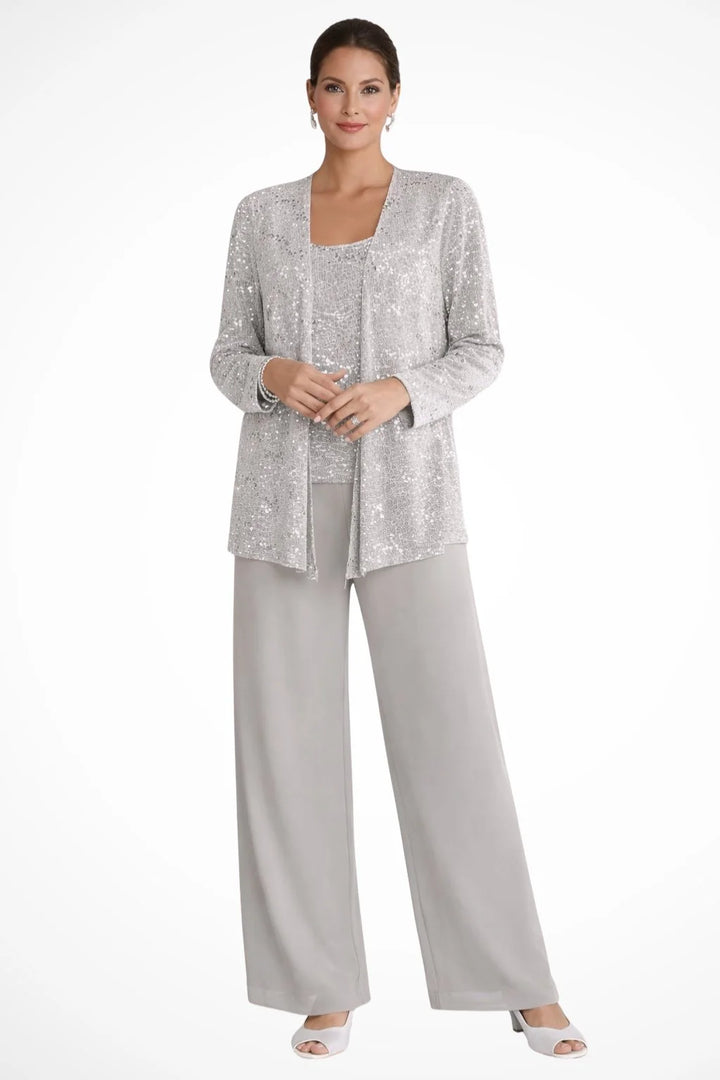 Elfriede | Women's Sequin Wide-Leg Three-Piece Set Festive Suit Trousers 0