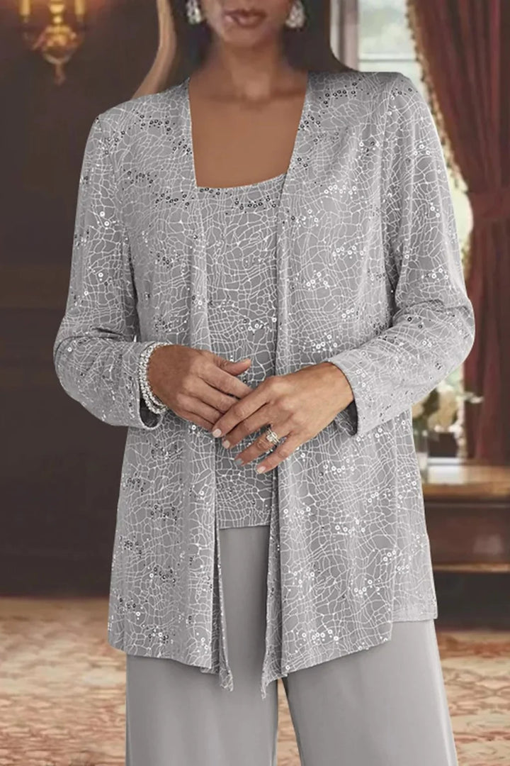 Elfriede | Women's Sequin Wide-Leg Three-Piece Set Festive Suit Trousers 2