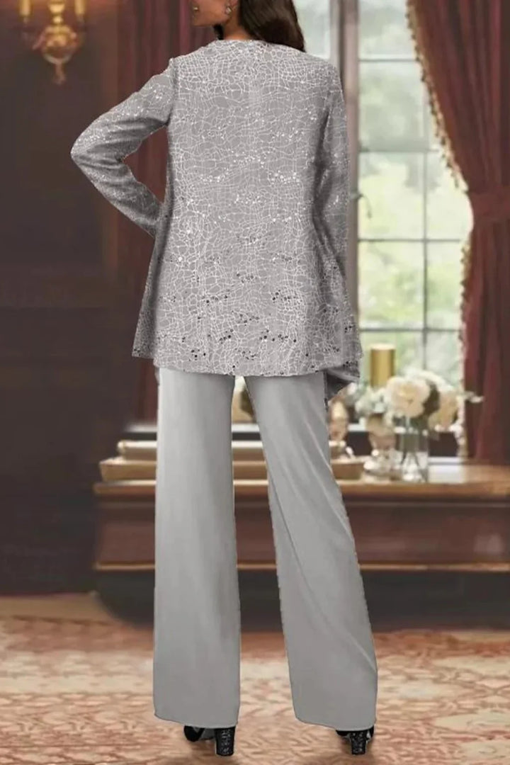 Elfriede | Women's Sequin Wide-Leg Three-Piece Set Festive Suit Trousers 3