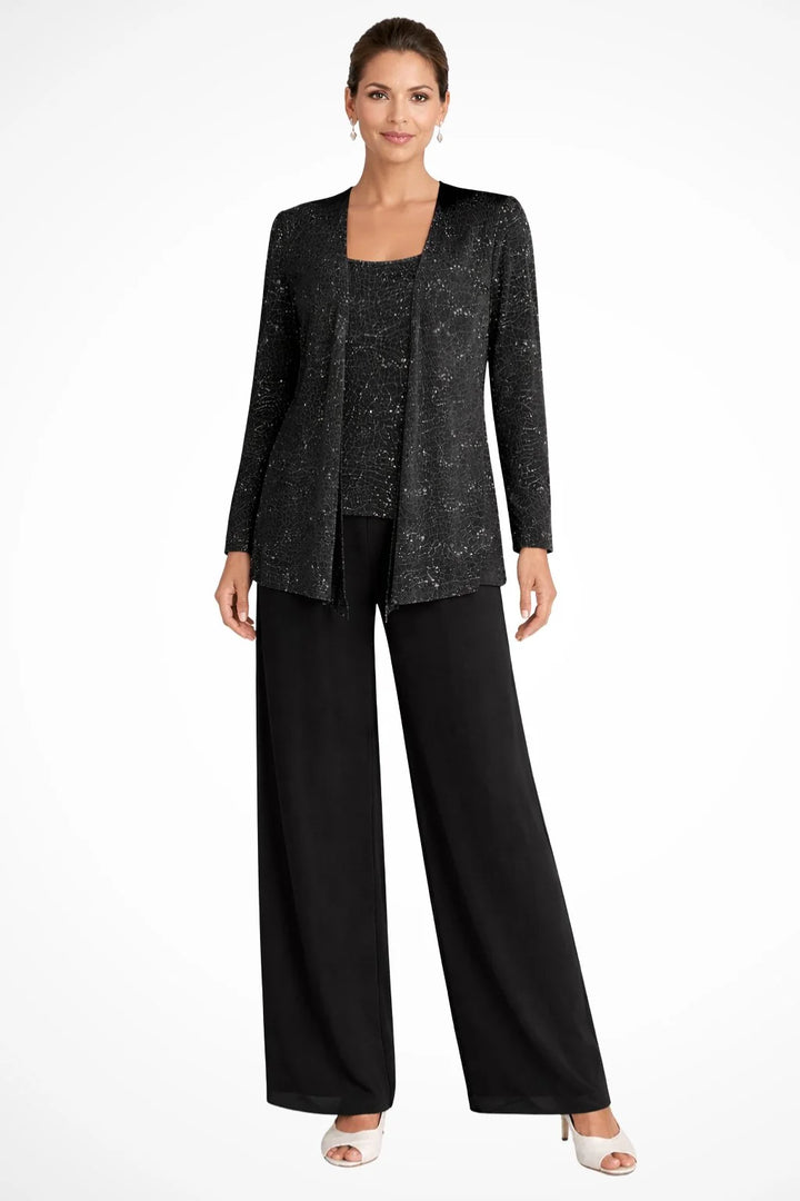 Elfriede | Women's Sequin Wide-Leg Three-Piece Set Festive Suit Trousers 4