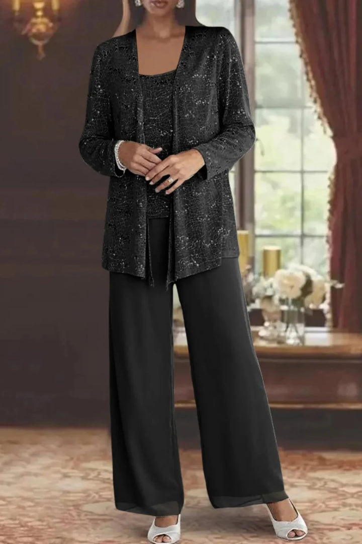 Elfriede | Women's Sequin Wide-Leg Three-Piece Set Festive Suit Trousers 5