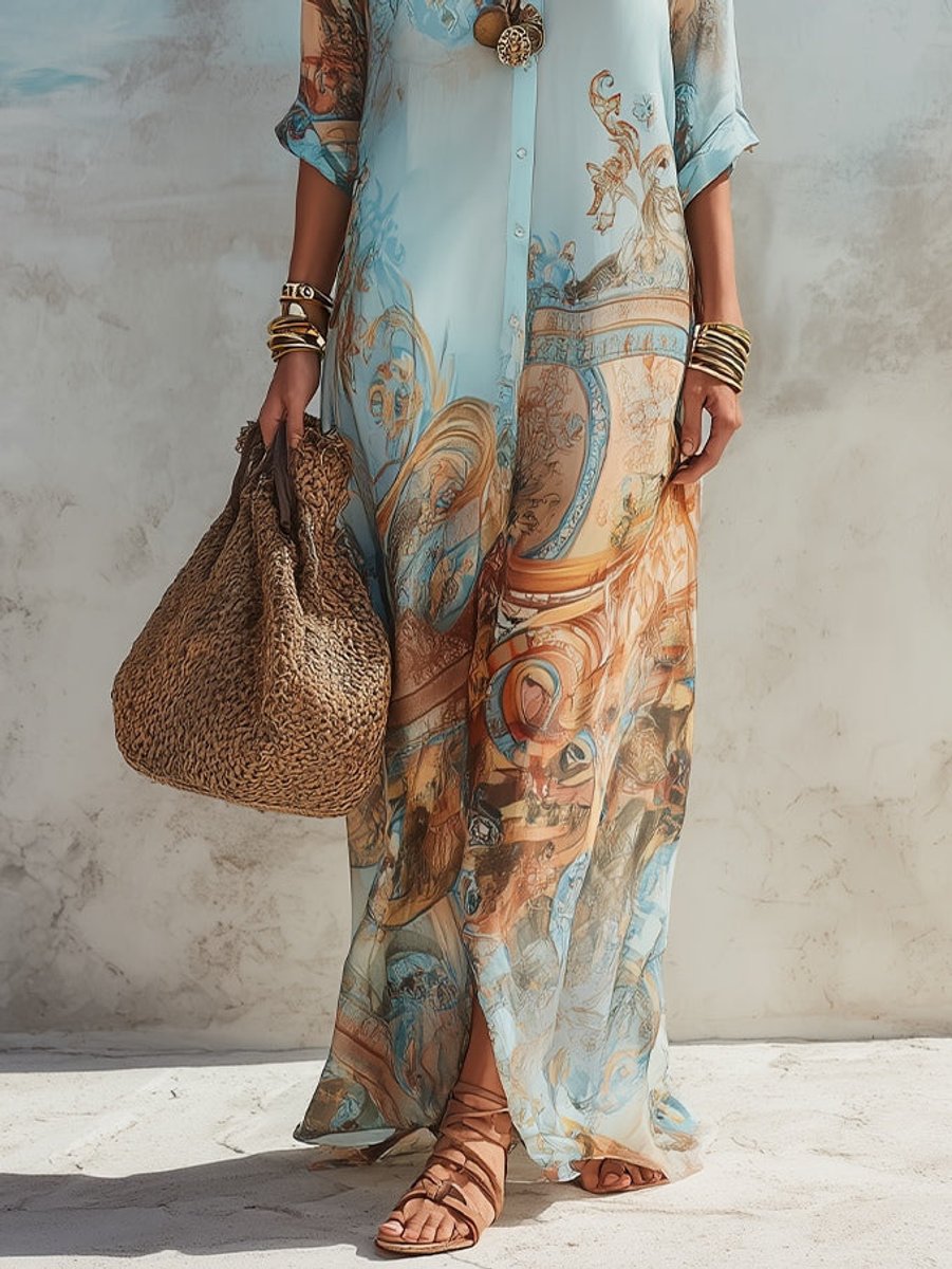 Elisabeth | Women's Midi Dress Long Sleeve Shirt Dress with Paisley Print 1