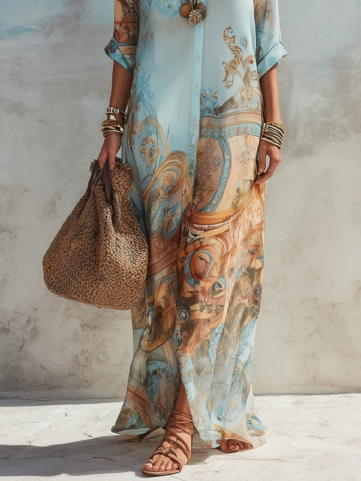 Elisabeth | Women's Midi Dress Long Sleeve Shirt Dress with Paisley Print 1