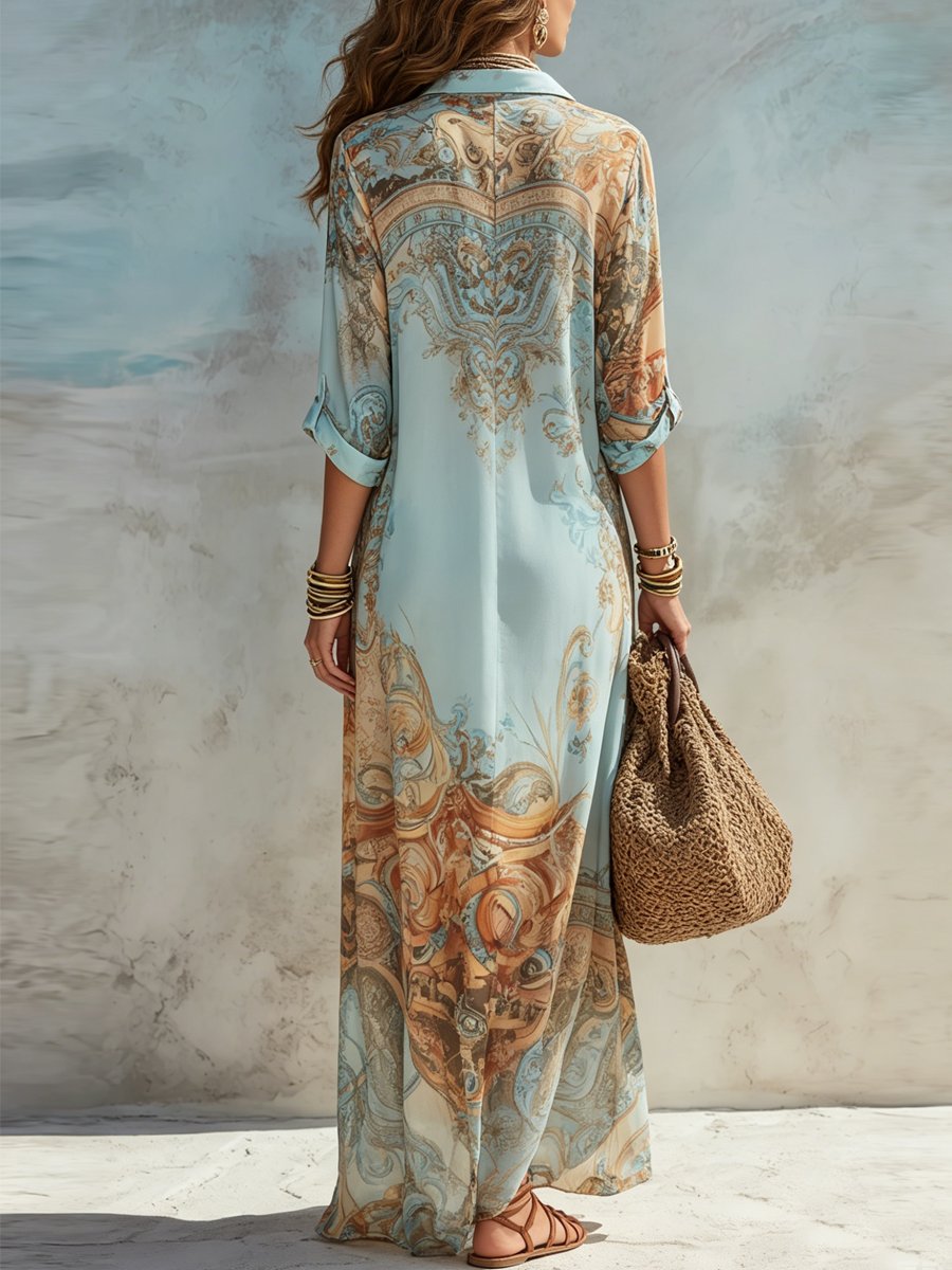 Elisabeth | Women's Midi Dress Long Sleeve Shirt Dress with Paisley Print 3