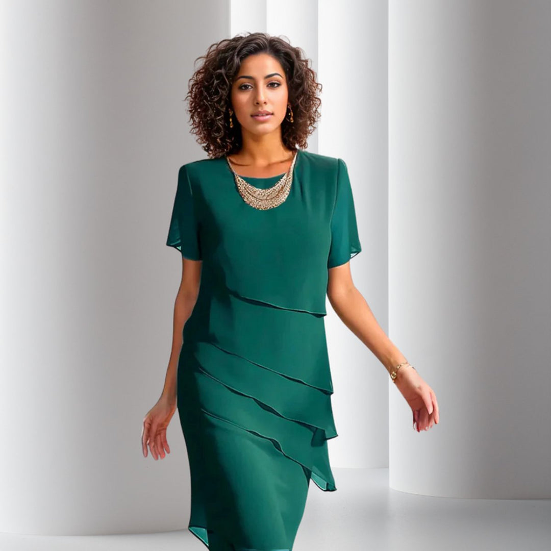 Emilia | Women's Cocktail Dress, Layered Chiffon, Short Sleeve Evening Dress 2