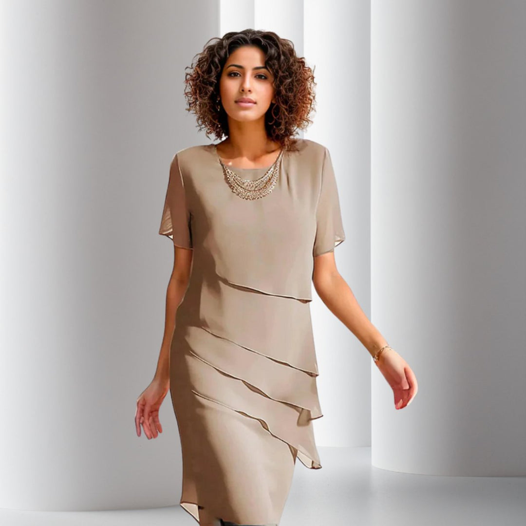 Emilia | Women's Cocktail Dress, Layered Chiffon, Short Sleeve Evening Dress 3