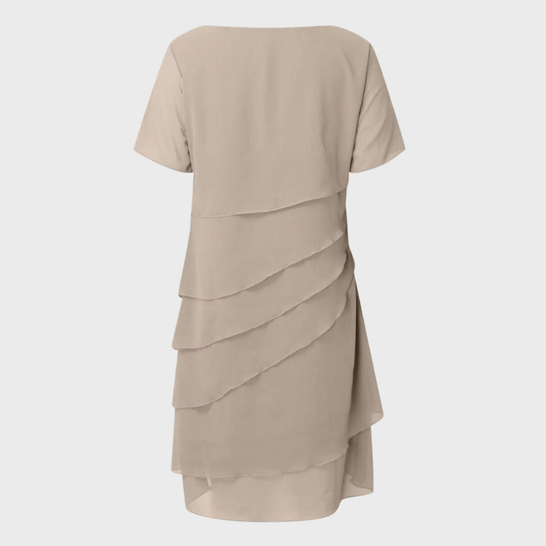 Emilia | Women's Cocktail Dress, Layered Chiffon, Short Sleeve Evening Dress 4