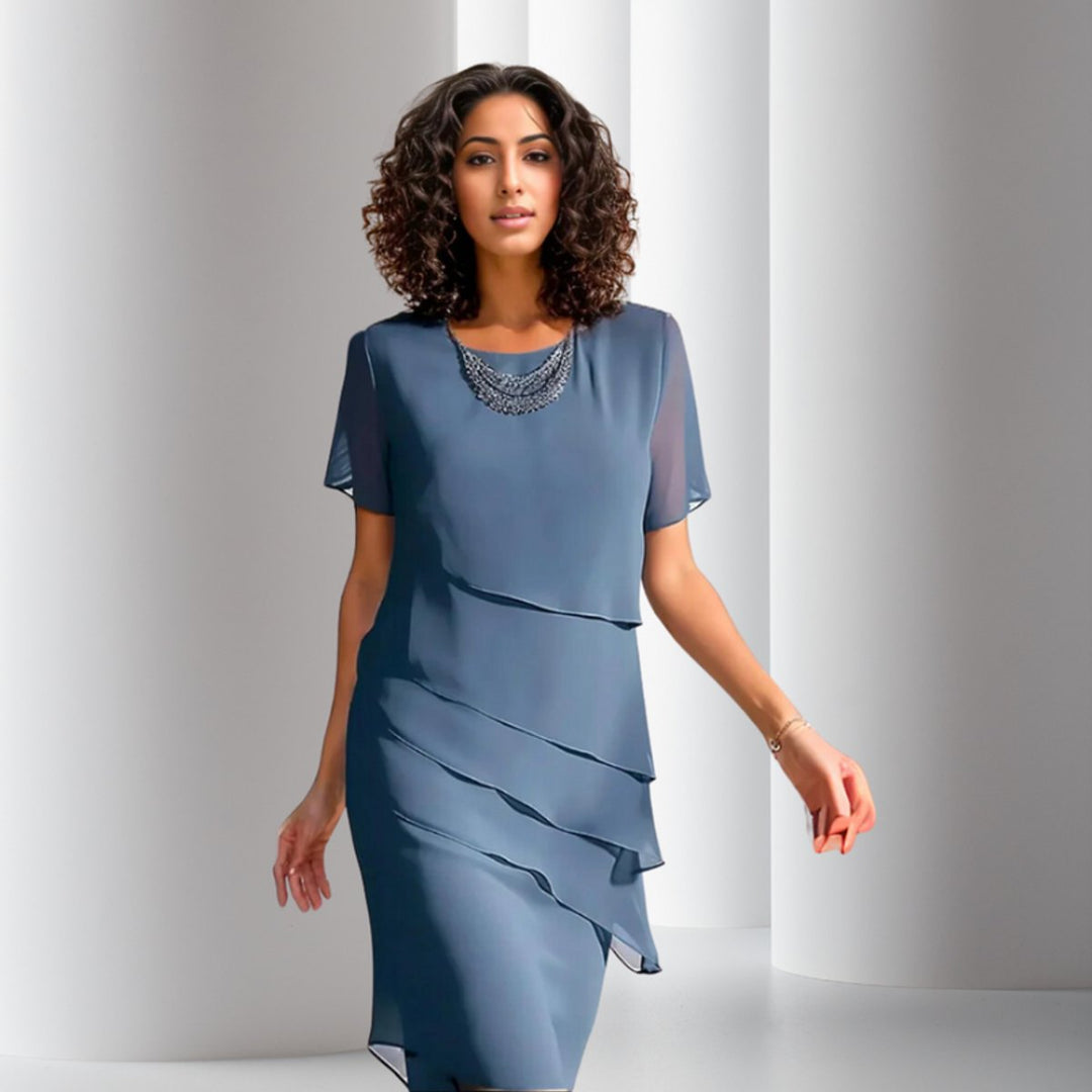 Emilia | Women's Cocktail Dress, Layered Chiffon, Short Sleeve Evening Dress 5