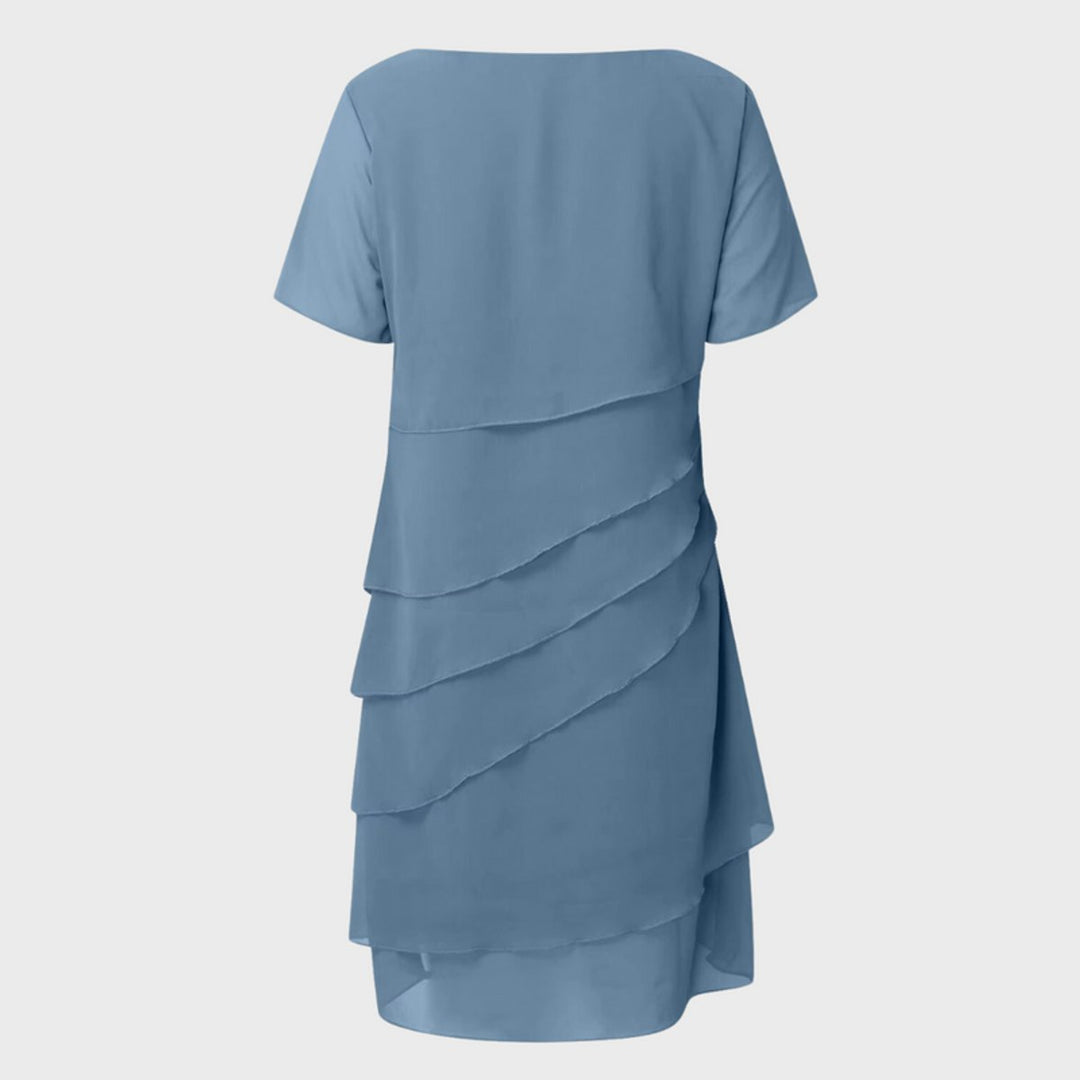 Emilia | Women's Cocktail Dress, Layered Chiffon, Short Sleeve Evening Dress 7