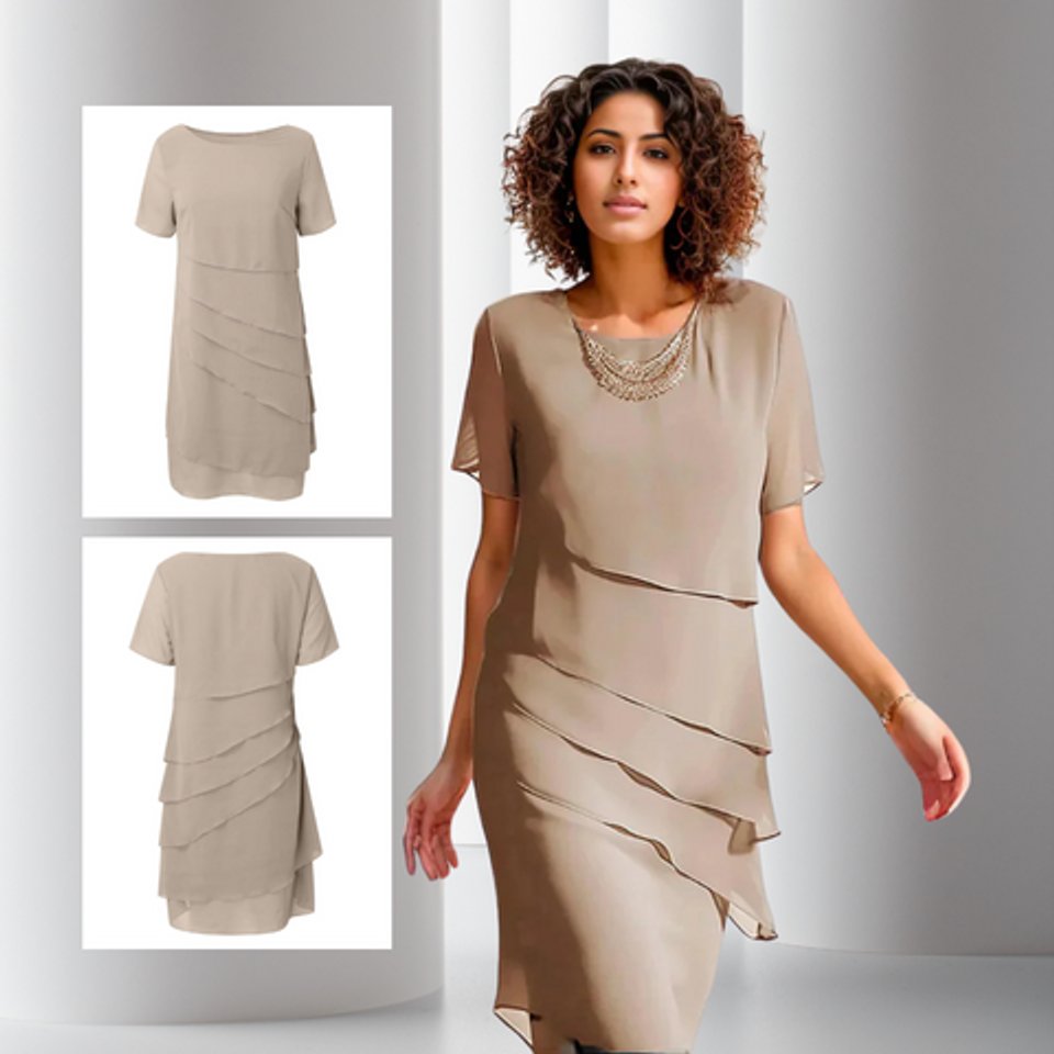 Emilia | Women's Cocktail Dress, Layered Chiffon, Short Sleeve Evening Dress 8