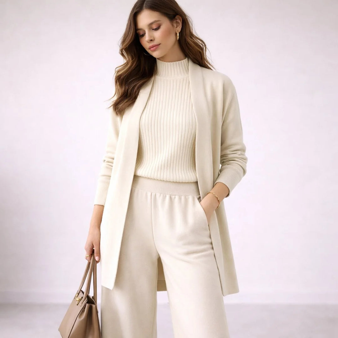 Emilia | Women's Three-Piece Knit Loungewear Set with Long Cardigan 4