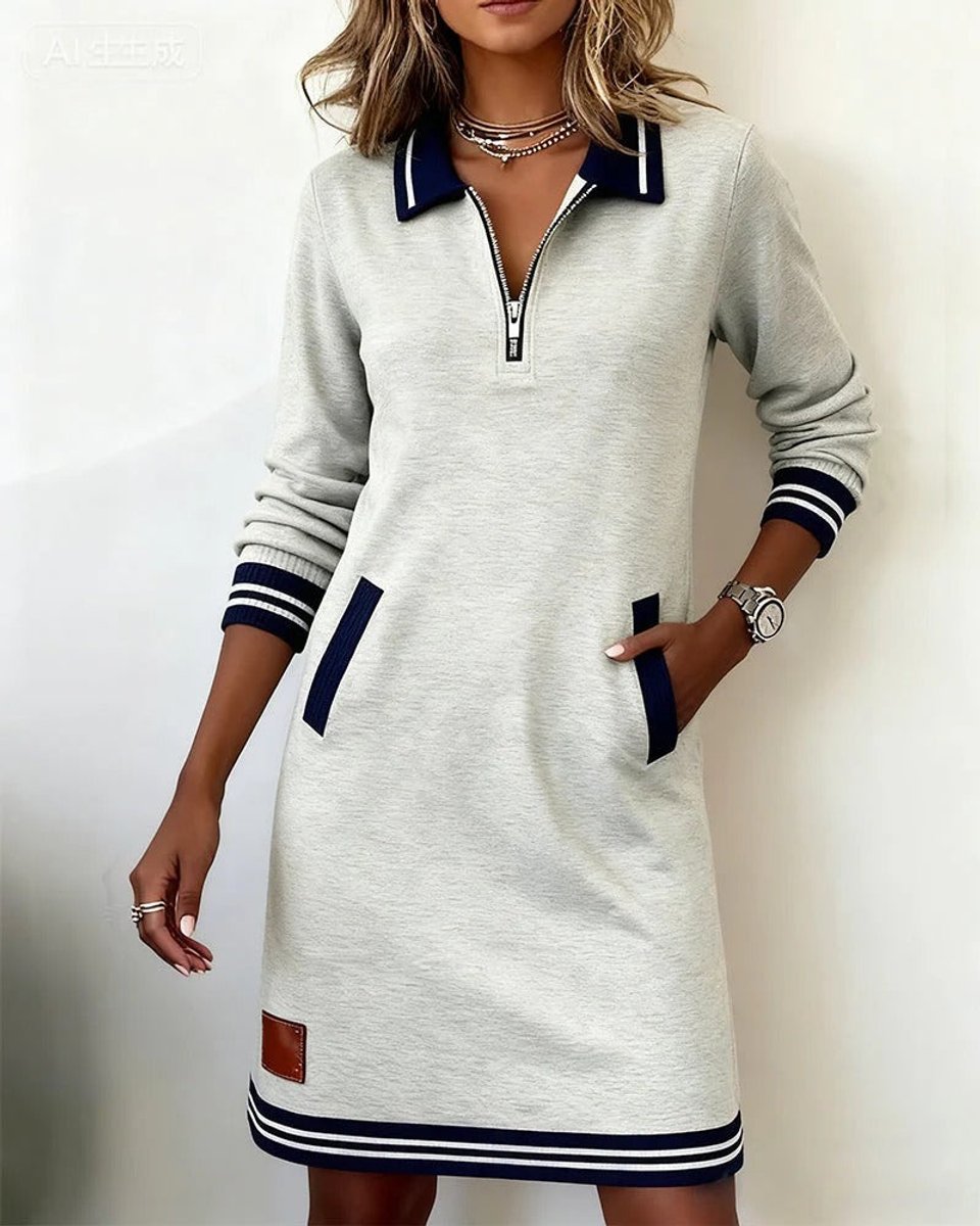 Emilia | Women's long-sleeved dress with zip collar and side pockets 0