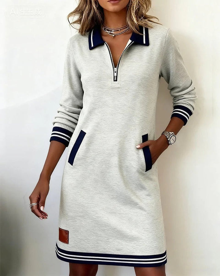 Emilia | Women's long-sleeved dress with zip collar and side pockets 0