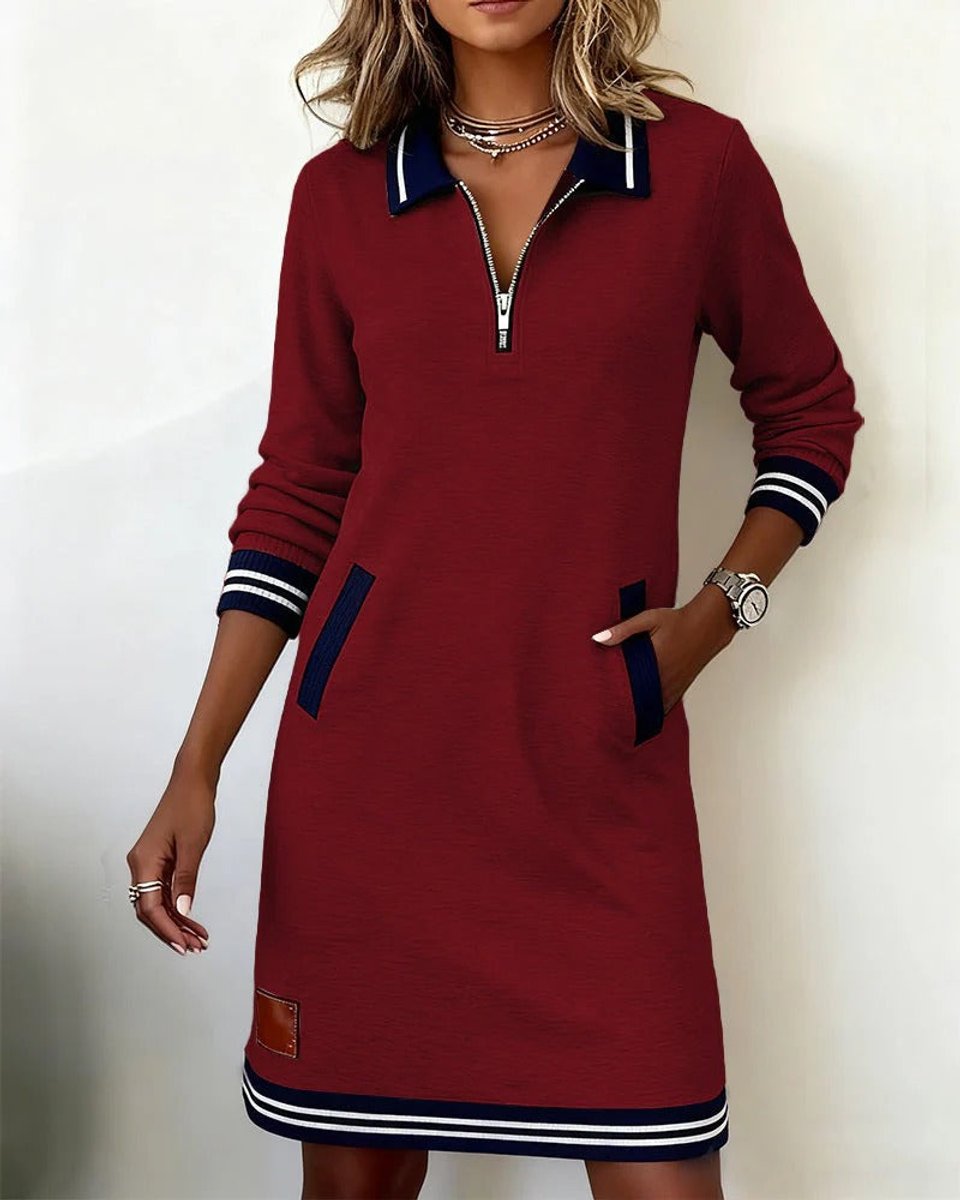 Emilia | Women's long-sleeved dress with zip collar and side pockets 10