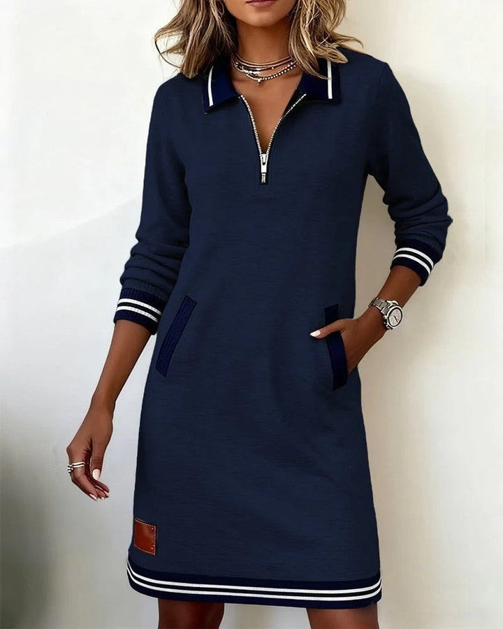 Emilia | Women's long-sleeved dress with zip collar and side pockets 12