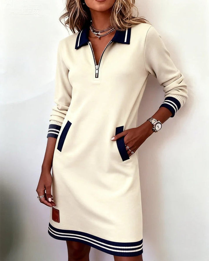 Emilia | Women's long-sleeved dress with zip collar and side pockets 13