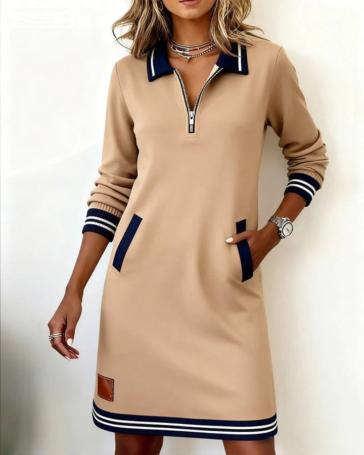 Emilia | Women's long-sleeved dress with zip collar and side pockets 5
