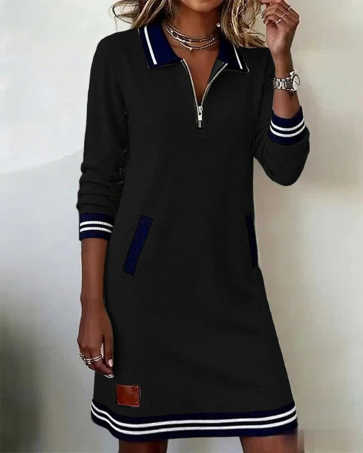 Emilia | Women's long-sleeved dress with zip collar and side pockets 6