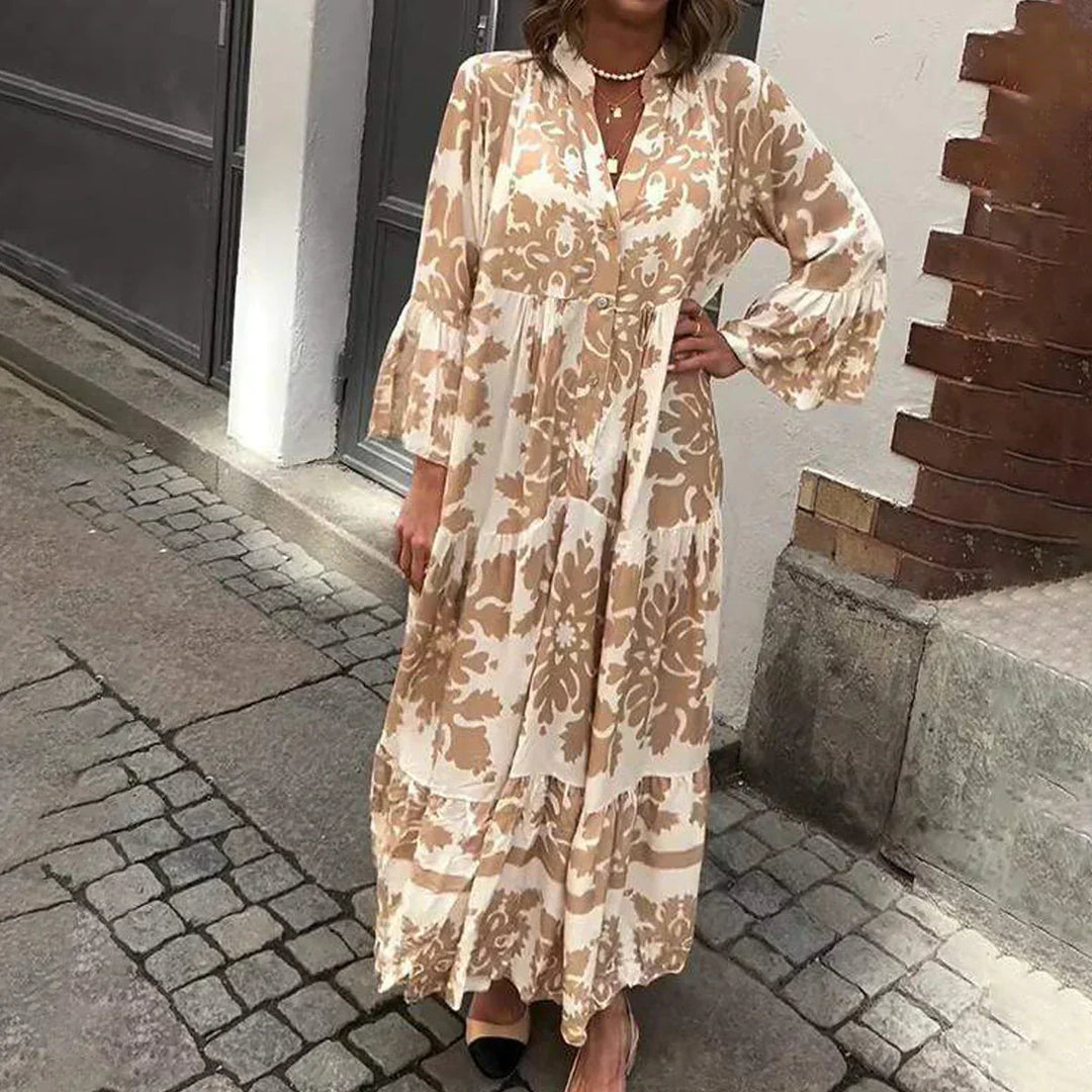 Floral Long Sleeve Midi Dress for Women - Elegant Summer Style 0