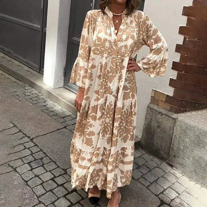 Floral Long Sleeve Midi Dress for Women - Elegant Summer Style 0