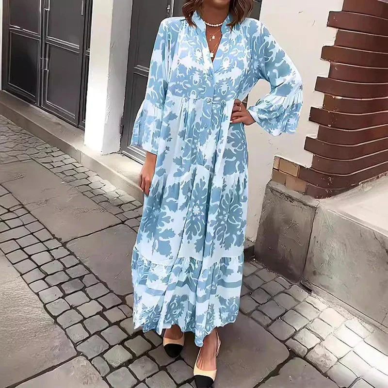 Floral Long Sleeve Midi Dress for Women - Elegant Summer Style 1