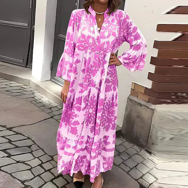 Floral Long Sleeve Midi Dress for Women - Elegant Summer Style 3