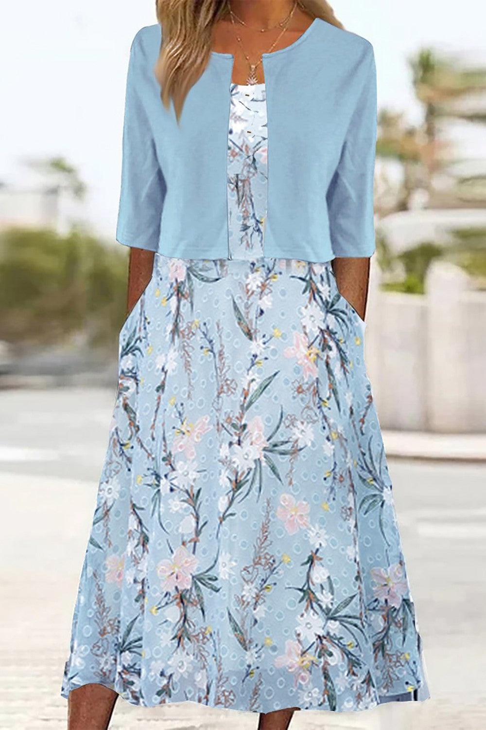 Floral Midi Dress Set with Matching Shrug for Effortless Elegance 0