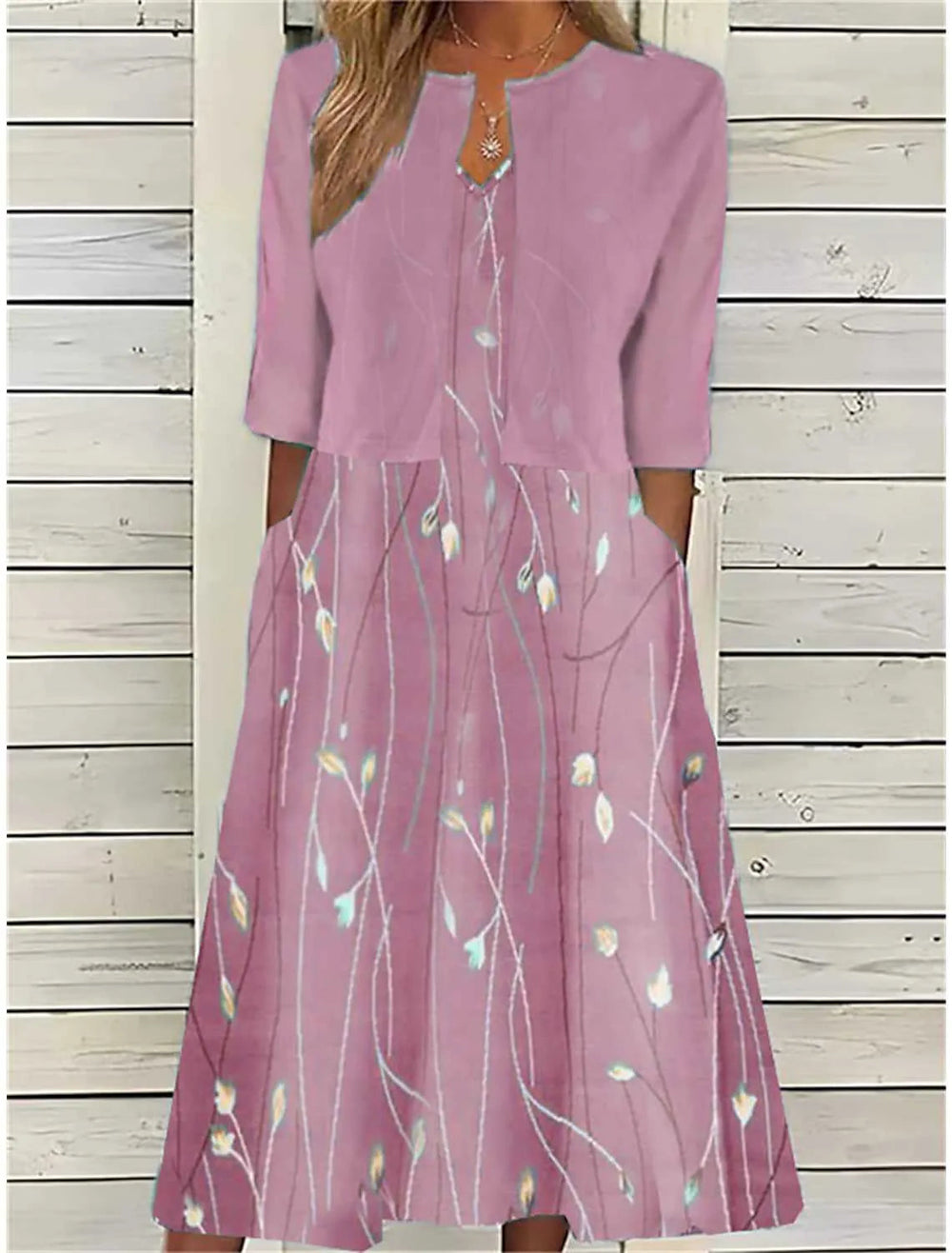 Floral Midi Dress Set with Matching Shrug for Effortless Elegance 1