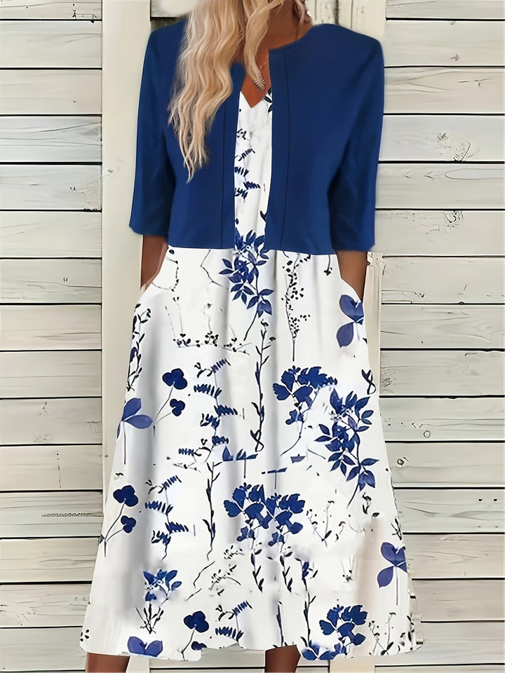 Floral Midi Dress Set with Matching Shrug for Effortless Elegance 2