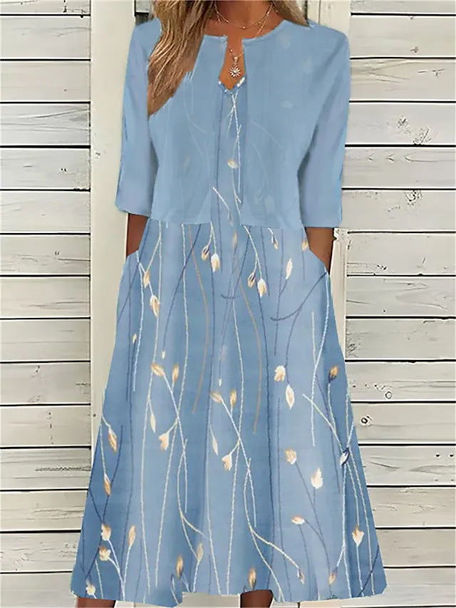 Floral Midi Dress Set with Matching Shrug for Effortless Elegance 4