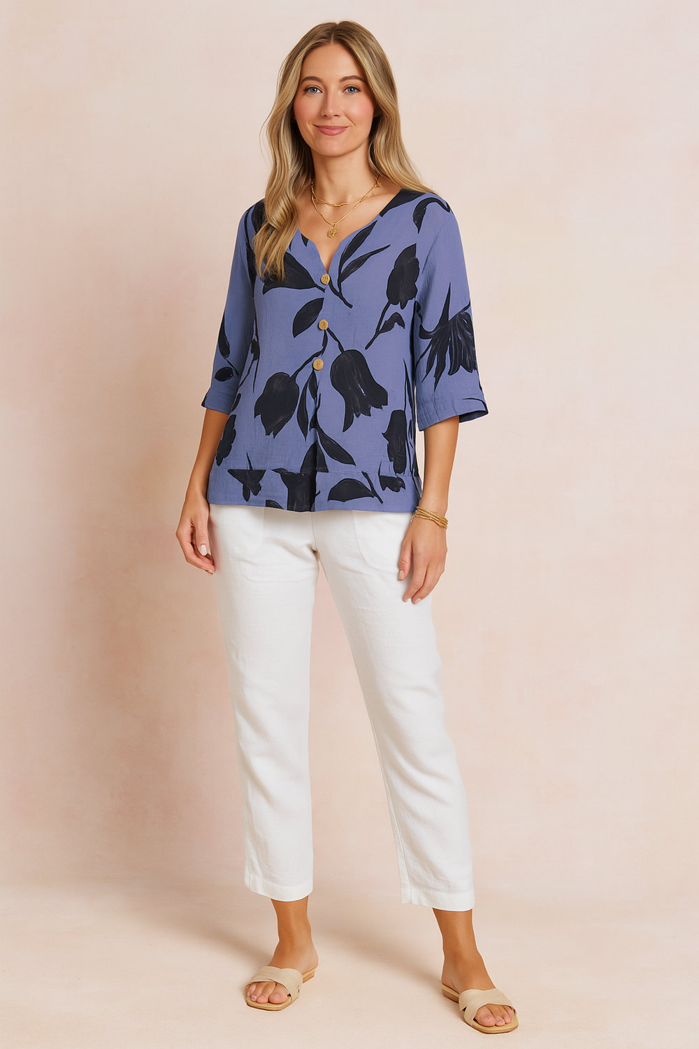 Floral Print Blouse for Women | Elegant V-Neck Casual Top 1