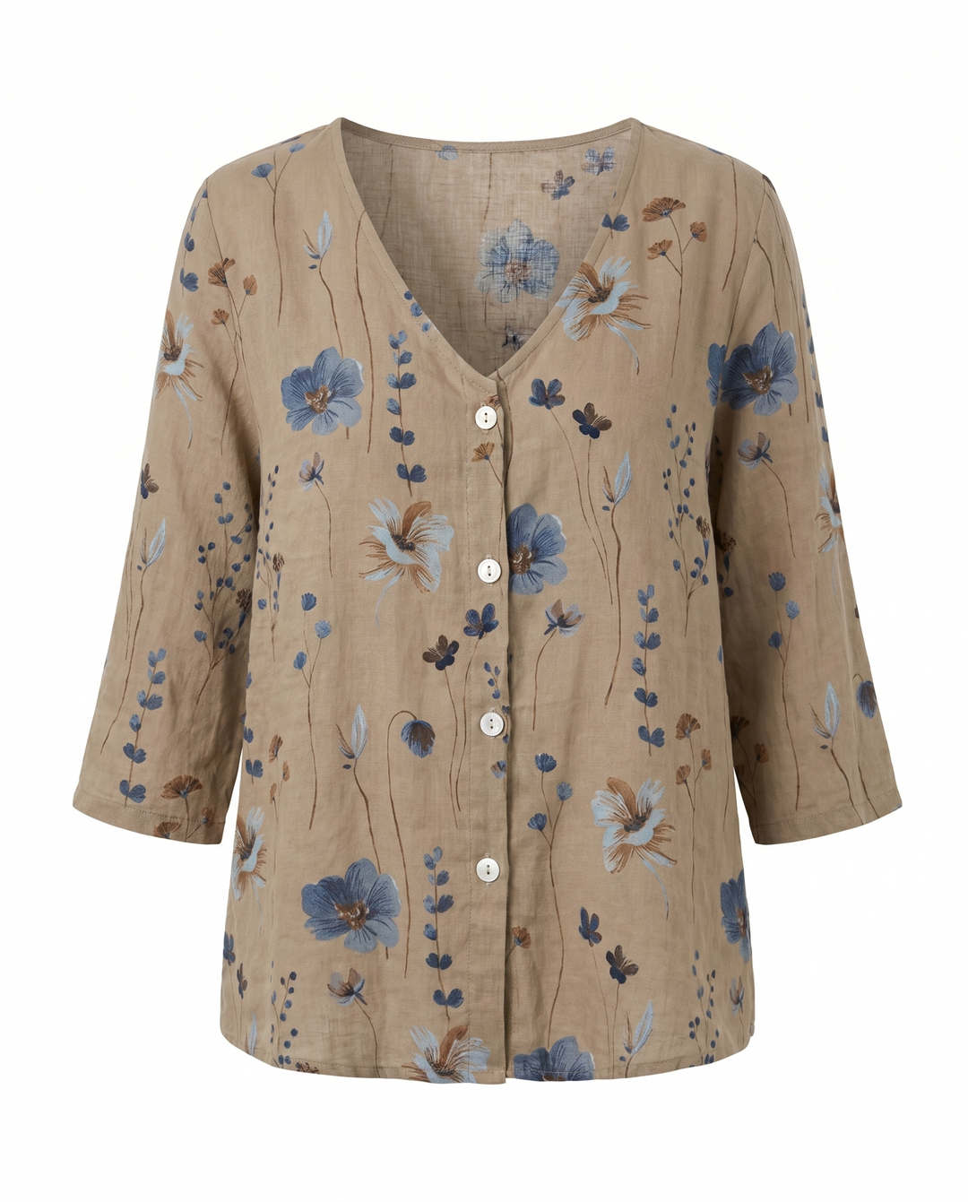 Floral V-Neck Blouse for Women with Three-Quarter Sleeves 5