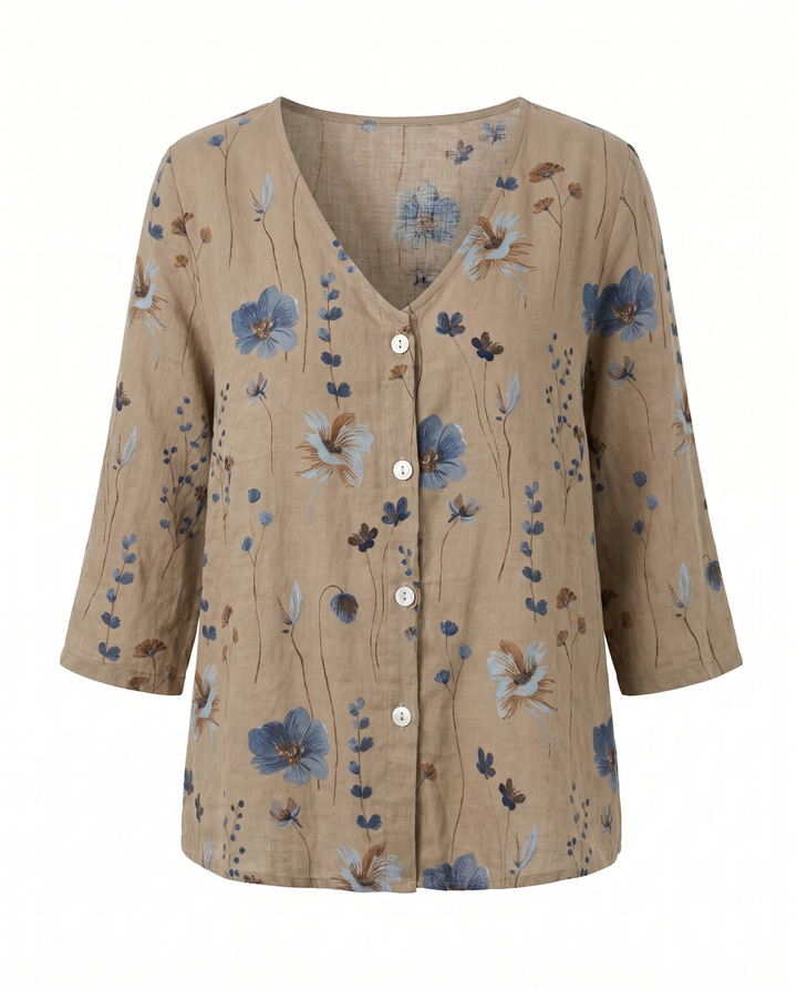Floral V-Neck Blouse for Women with Three-Quarter Sleeves 5