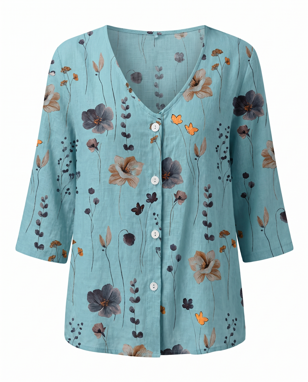 Floral V-Neck Blouse for Women with Three-Quarter Sleeves 7