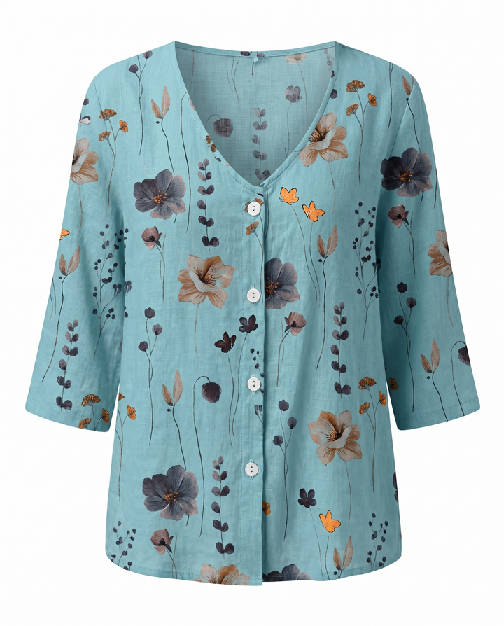 Floral V-Neck Blouse for Women with Three-Quarter Sleeves 7