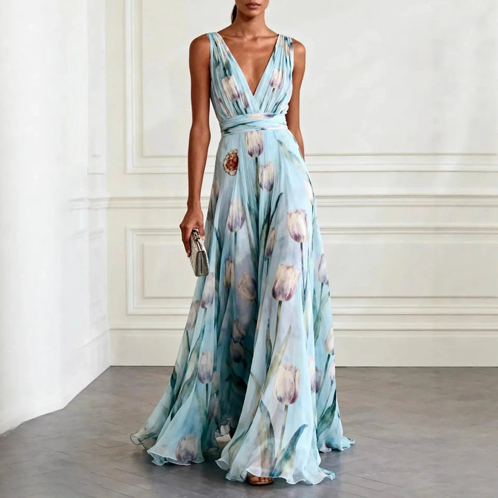 Floral V Neck Maxi Dress for Women - Elegant Summer Dress 0