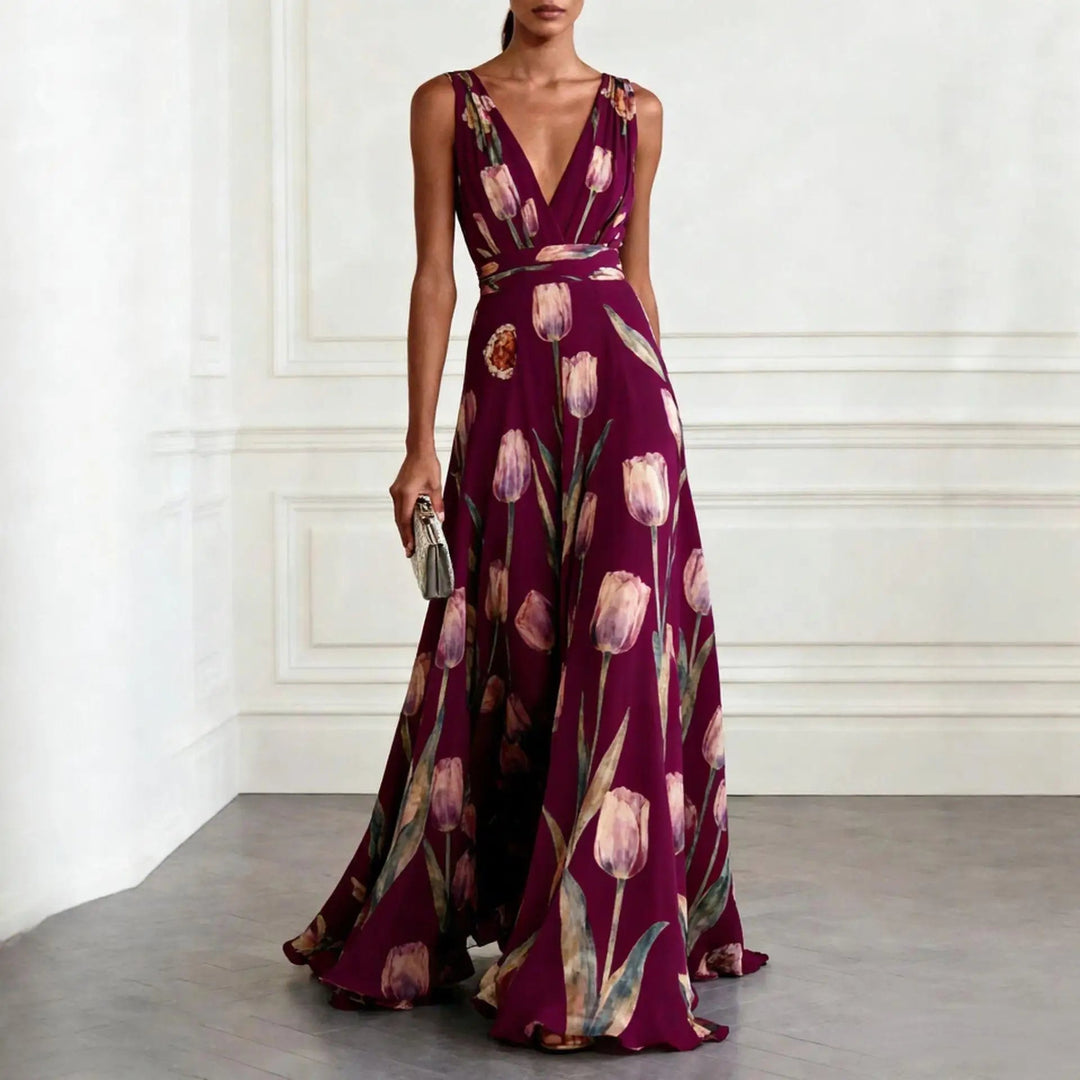 Floral V Neck Maxi Dress for Women - Elegant Summer Dress 3