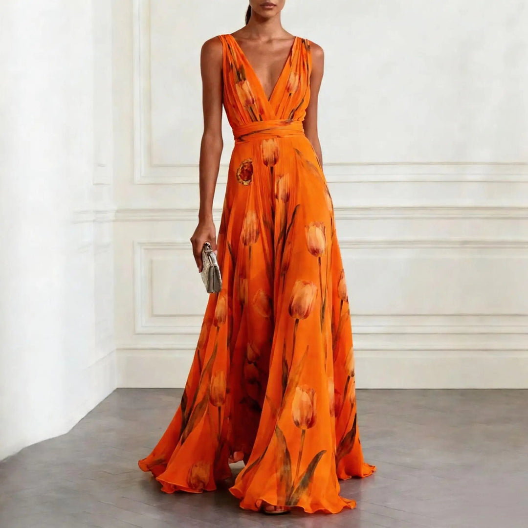 Floral V Neck Maxi Dress for Women - Elegant Summer Dress 4
