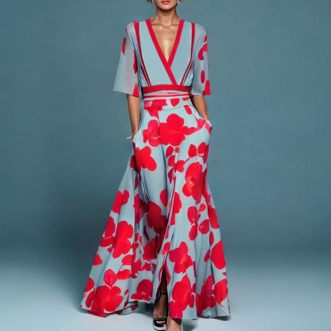 Floral Wrap Maxi Dress for Women - Elegant V-Neckline and Flowing Skirt 0