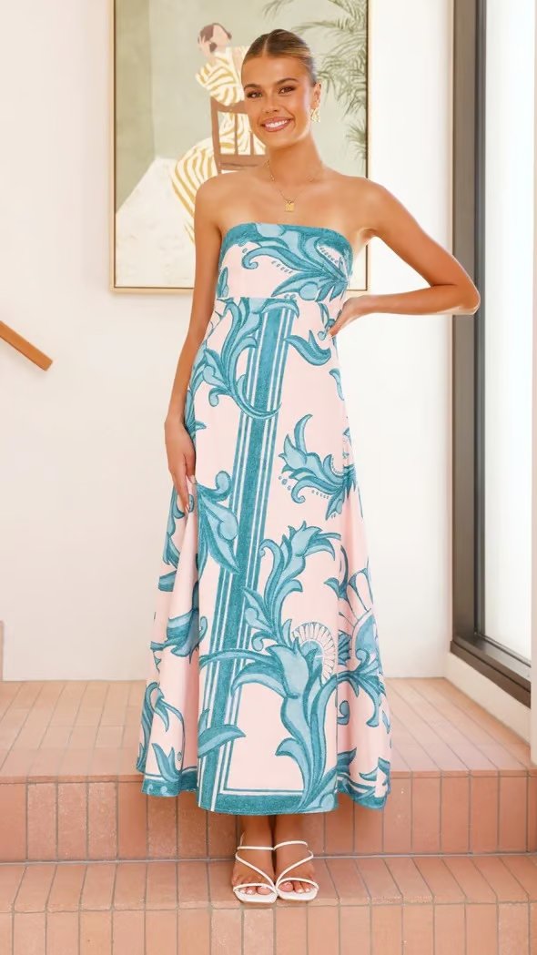 Hannah | Women's Strapless Vintage Print Maxi Dress 6