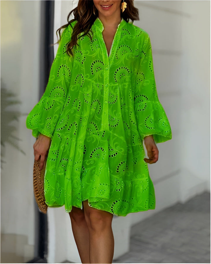 Hannah | Women's Summer Dress White Eyelet Embroidery Blouse Dress Long Sleeve 3