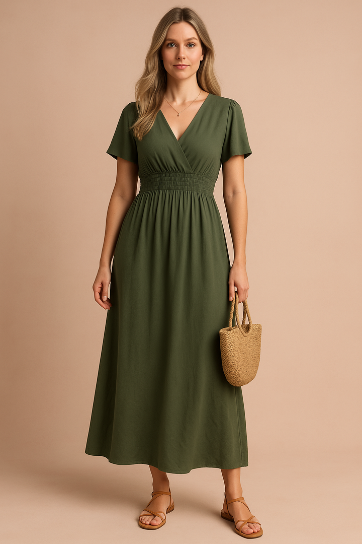 Heather | Long Boho Dress with V-Neck 0
